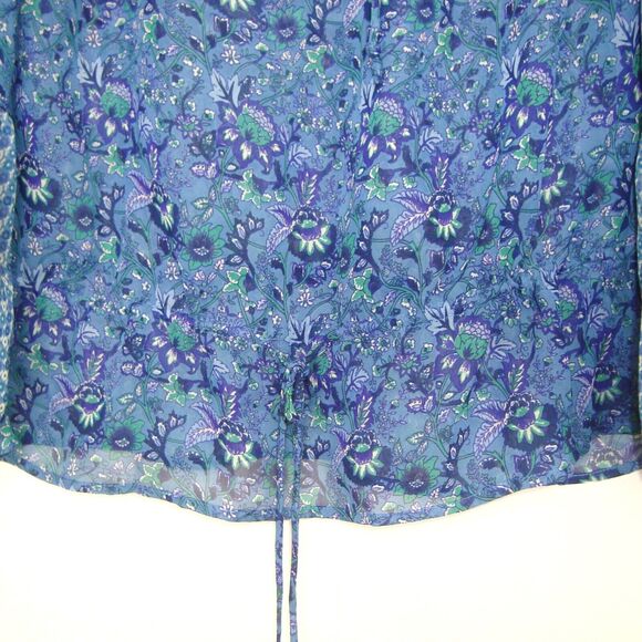 Susan Lucci Boho Blue Floral Chiffon 1/4 Button Front Long Sleeve Blouse Size L - Picture 7 of 11